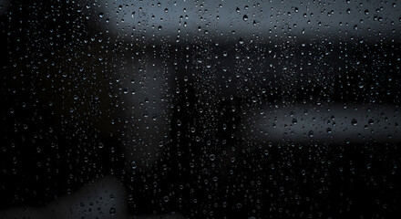 Obraz premium Raindrop on window: a close up view of water drops on a window on rainy day, evoke a sense of peacefulness and introspection.