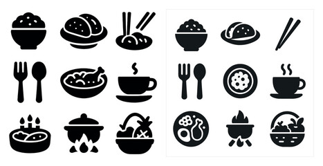 Food and dining icons set: solid, filled, culinary and meal symbols