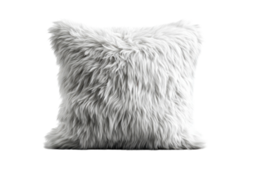 Luxurious White Fur Pillow Isolated against Black Backdrop Soft Home Decor Texture Elegant Style