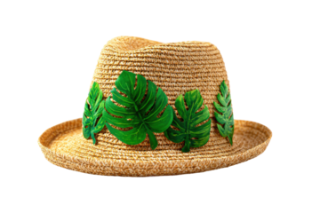 Tropical fashion accessory beach hat summer close-up style. Isolated on transparent background, png.