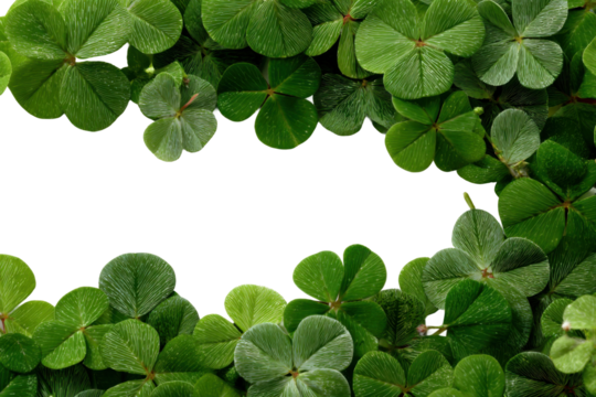 Lush green clover frame nature scene leafy background close-up. Isolated on transparent background, png.