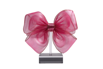 Decorative pink bow for gifts studio display product photography. Isolated on transparent background, png.