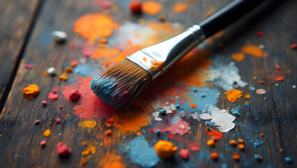 Fototapeta premium Colorful paintbrushes with red and yellow paint tubes, isolated on a white background, ready for an artist's creative work