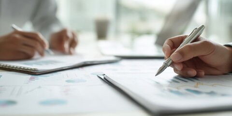 The collaborative analysis of financial documents and strategies in a modern office setting.