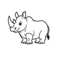 Fototapeta premium Friendly Cartoon Rhino Illustration with Bold Outlines Perfect for Children's Books and Educational Materials Featuring a Cute Animal