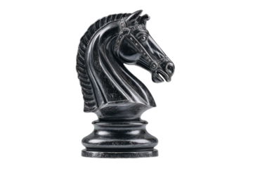 Sculpted Stallion Dark Glass Chess Knight Head Strategy Elegance Game Piece Artistry Black Backdrop