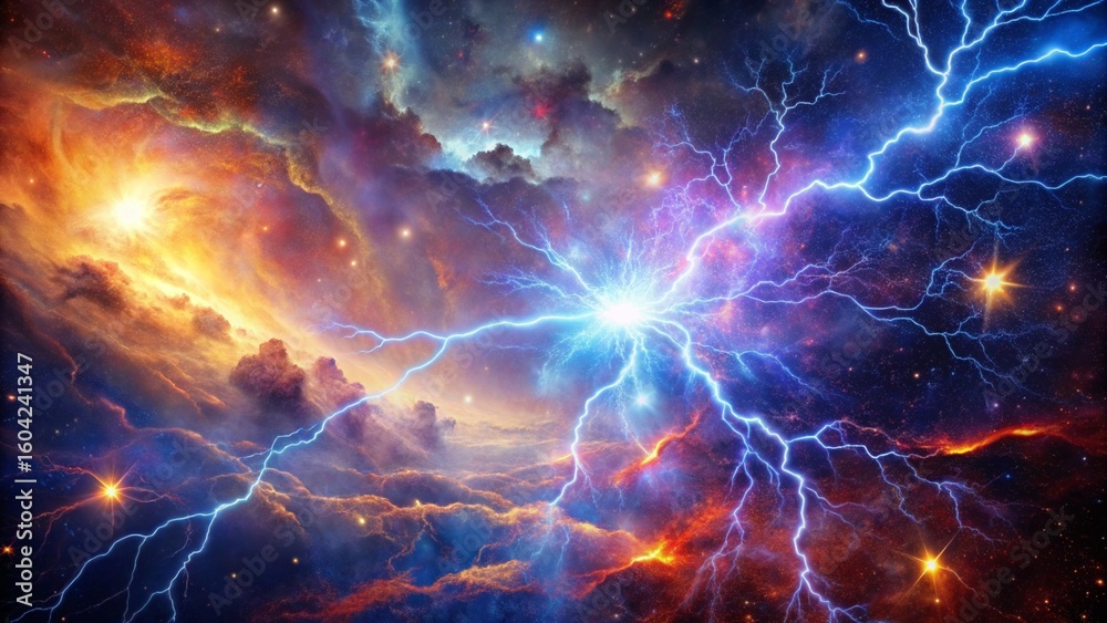 Wall mural mesmerizing abstract composition of glowing lightning in a cosmic space environment