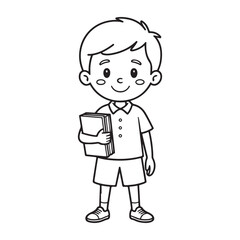 Cute Cartoon Schoolboy Ready for Class with a Book in Hand, Wearing a Polo Shirt and Shorts