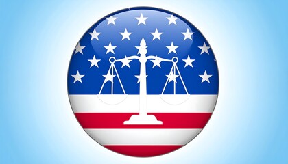 American Justice System: Scales of Justice Overlaid on Patriotic US Flag Design
