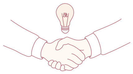 A visual representation of collaboration and innovation, with a handshake and a glowing light bulb for bright ideas