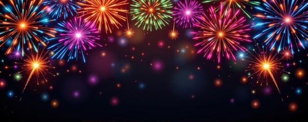 Naklejka premium colorful fireworks arching from the edges toward the center