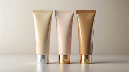 Three Cosmetic Tubes Mockup on Neutral Background
