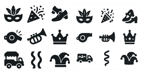 Fototapeta premium Party and celebration solid icons set – fun, festive, event symbols