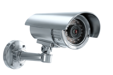 Surveillance camera installation in urban area security device modern. Isolated on transparent background, png.