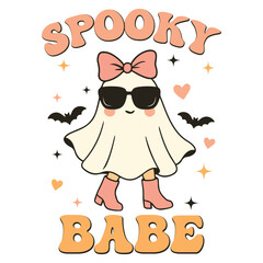 Spooky Babe - Cute Spooky Ghost Halloween T-shirt Vector, Scary Halloween Ghostly Illustration, Spooky Vibes Saying, Holiday Seasonal Shirt Design