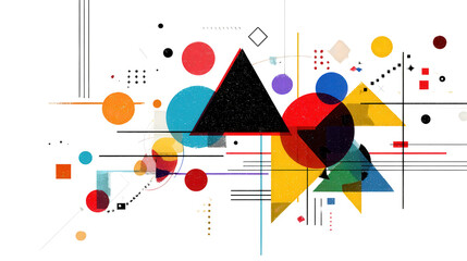 Fototapeta premium Abstract Geometric Shapes on White: A design featuring abstract geometric shapes like triangles, circles, and lines, isolated on a Transparent background, PNG file.