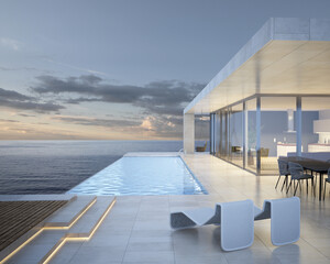 Moderne Villa mit infinity Pool am Abend