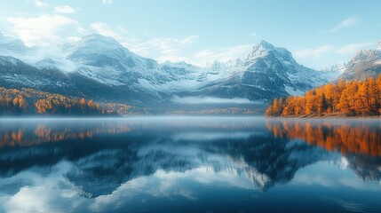Autumn Snow Mountain Lake Forest Reflection HD Wallpaper, Travel & Environmental Web Design Visual Stock Photo