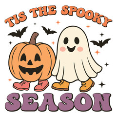 Tis The Spooky Season - Cute Spooky Ghost Halloween T-shirt Vector, Scary Halloween Ghostly Illustration, Spooky Vibes Saying, Holiday Seasonal Shirt Design