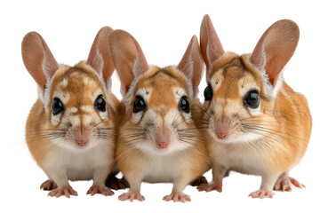Curious chipmunks gather together in studio close-up photography. Isolated on transparent background, png.