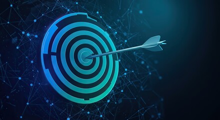 A futuristic digital target with an arrow in the bullseye