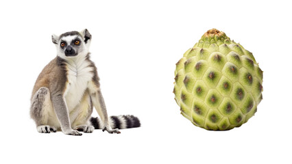 Lemur animal and Custard apple fruit isolated on transparent