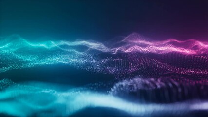 Abstract digital wave of glowing particles, flowing in a dynamic waveform – technology and futuristic concept. - Powered by Adobe