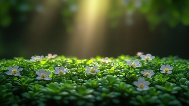 Sunlit Meadow of Delicate White Flowers - Powered by Adobe