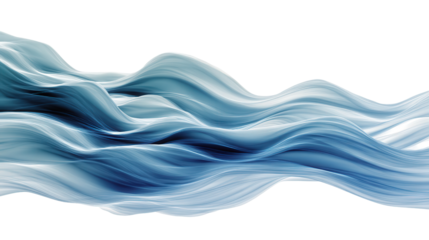 Abstract Ocean Waves: Flowing abstract ocean waves with soft gradients, deep blues, and motion, isolated on a Transparent background, PNG file.