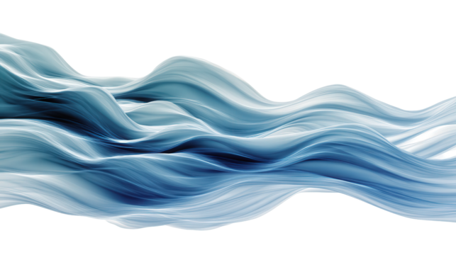 Abstract Ocean Waves: Flowing abstract ocean waves with soft gradients, deep blues, and motion, isolated on a Transparent background, PNG file.