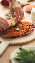 Delicious traditional Turkish lahmacun pita