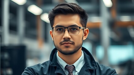 Technical specialist in a modern environment with soft industrial lighting.