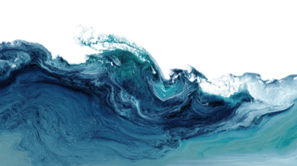 Abstract Ocean Waves: Fluid abstract ocean waves with dynamic swirls, deep blues, and foamy edges, isolated on a Transparent background, PNG file.
