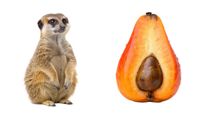Meerkat animal and Ackee Fruit isolated on transparent