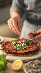 Delicious traditional Turkish lahmacun pita