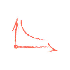 Red downward curve on coordinate graph showing negative trend on x-y axes, vector