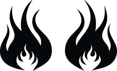 Two Black Flame Elements with Pointed Tips on a White Background