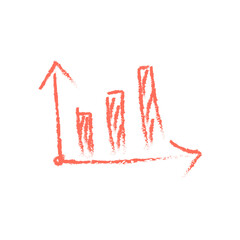 Hand-drawn bar chart showing increasing red columns on coordinate graph with arrowed axes and transparent background, vector