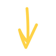 Curved yellow arrow pointing downward on transparent background, vector