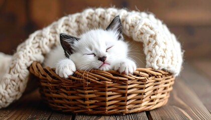 Obraz premium Sleepy kitten in a basket