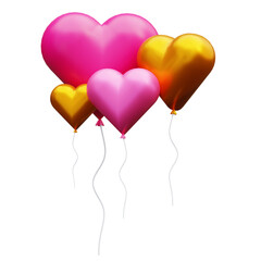 A bunch of floating heart-shaped balloons in pink and gold, ideal for Valentine’s Day parties, romantic events, or celebration scenes