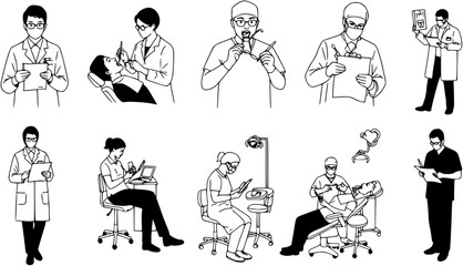 vector silhouette of a dentist on a white background