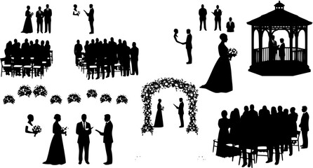 Obraz premium vector drawing silhouette of wedding ceremony on white background 