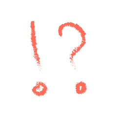 Hand-drawn red exclamation and question marks on transparent background, vector