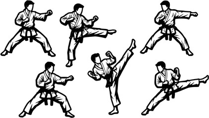 vector icons of karate fighters for engraving or laser cutting