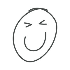 Hand-drawn smiling face with closed eyes and oval shape on transparent background, vector
