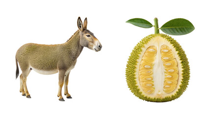  Mule animal and Chempedak fruit isolated on transparent 