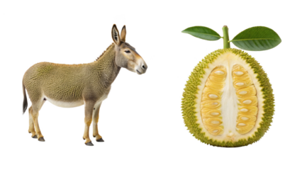  Mule animal and Chempedak fruit isolated on transparent 