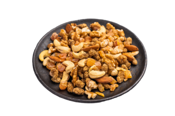 Assorted nuts, dry fruits, mix nuts, almond, cashew, pistachio, Hazelnut isolated on white background