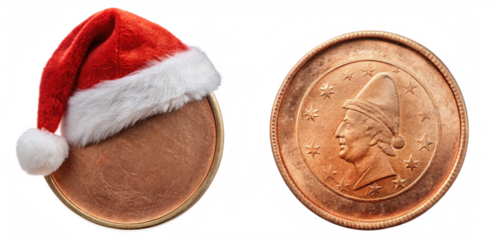 old cooper euro coin and santa hat isolated on transparent - Powered by Adobe